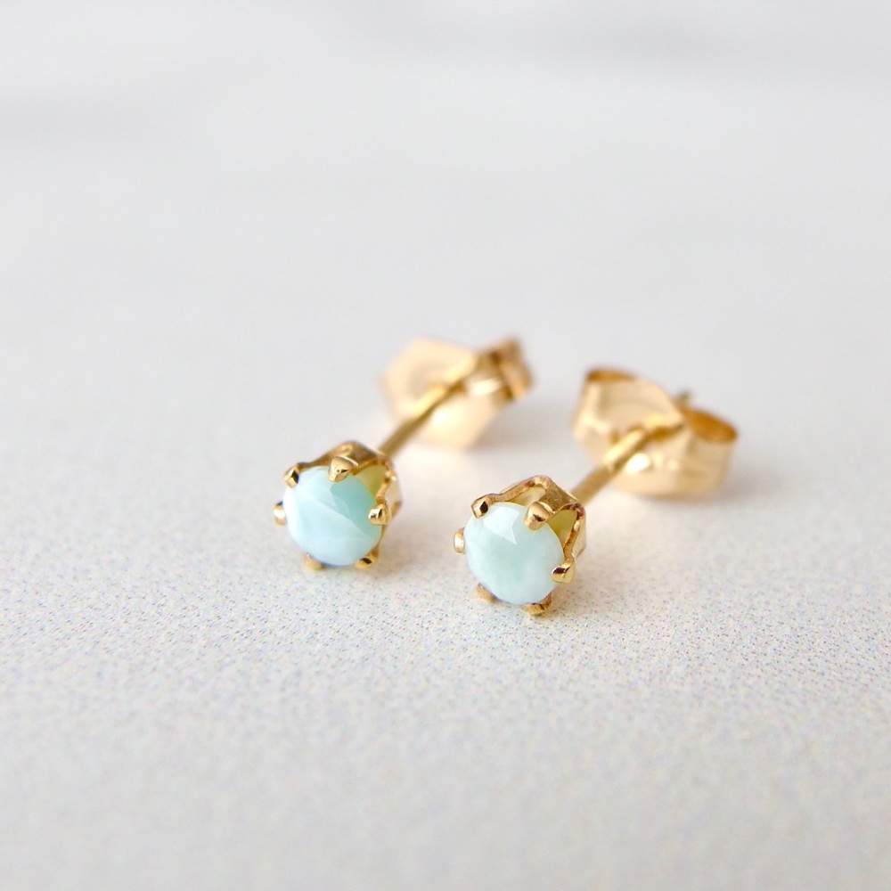 3mm blue larimar stud earrings 14k GF